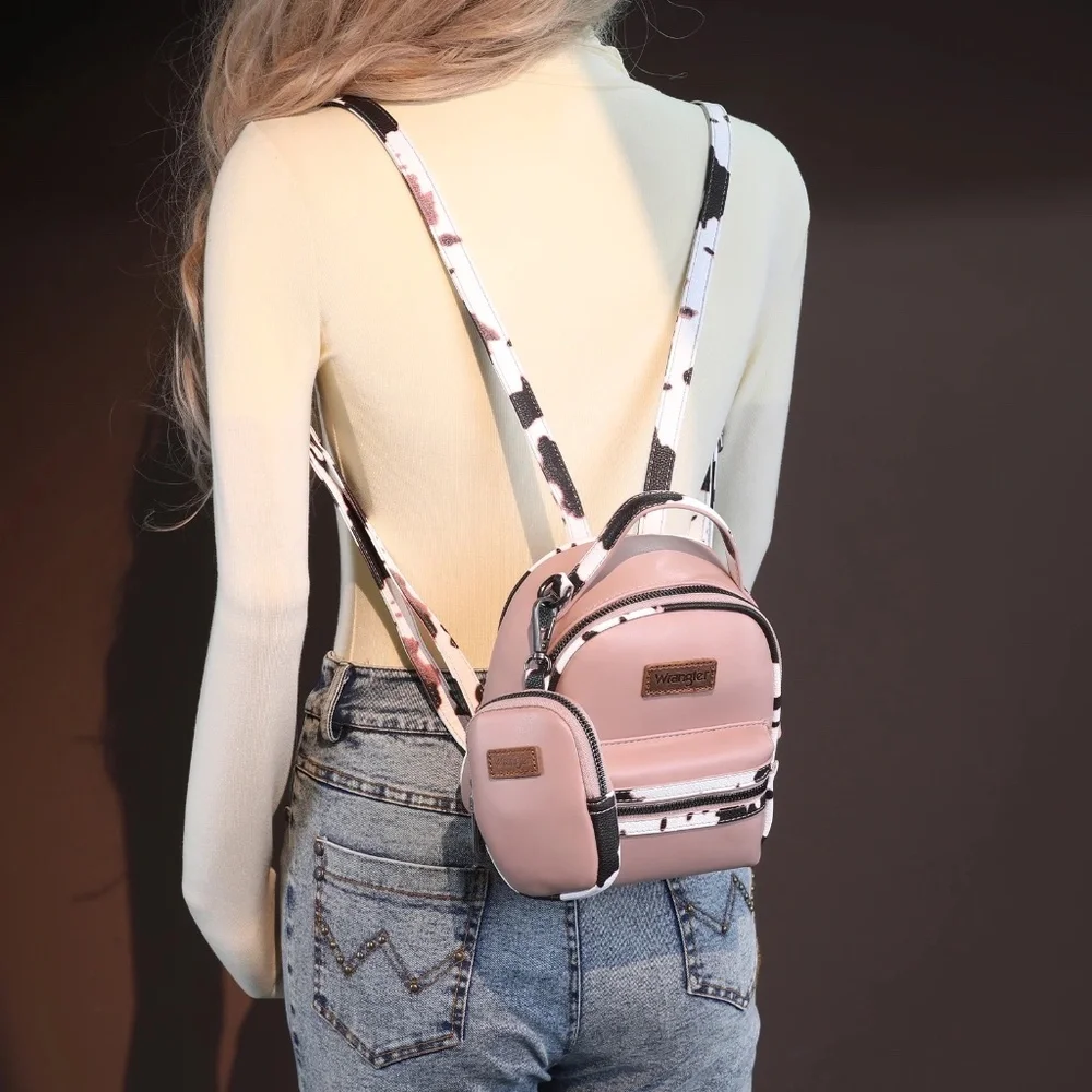 Wrangler Cow Print Trimmed Mini Backpack With Coin Pouch - Pink